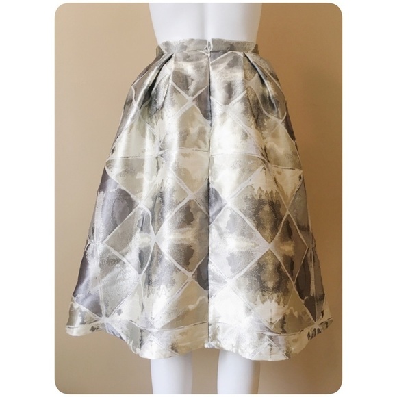 True Decadence Women 6 Silver Printed A Line Midi Skirt Pleated Hi Rise New - Picture 3 of 9